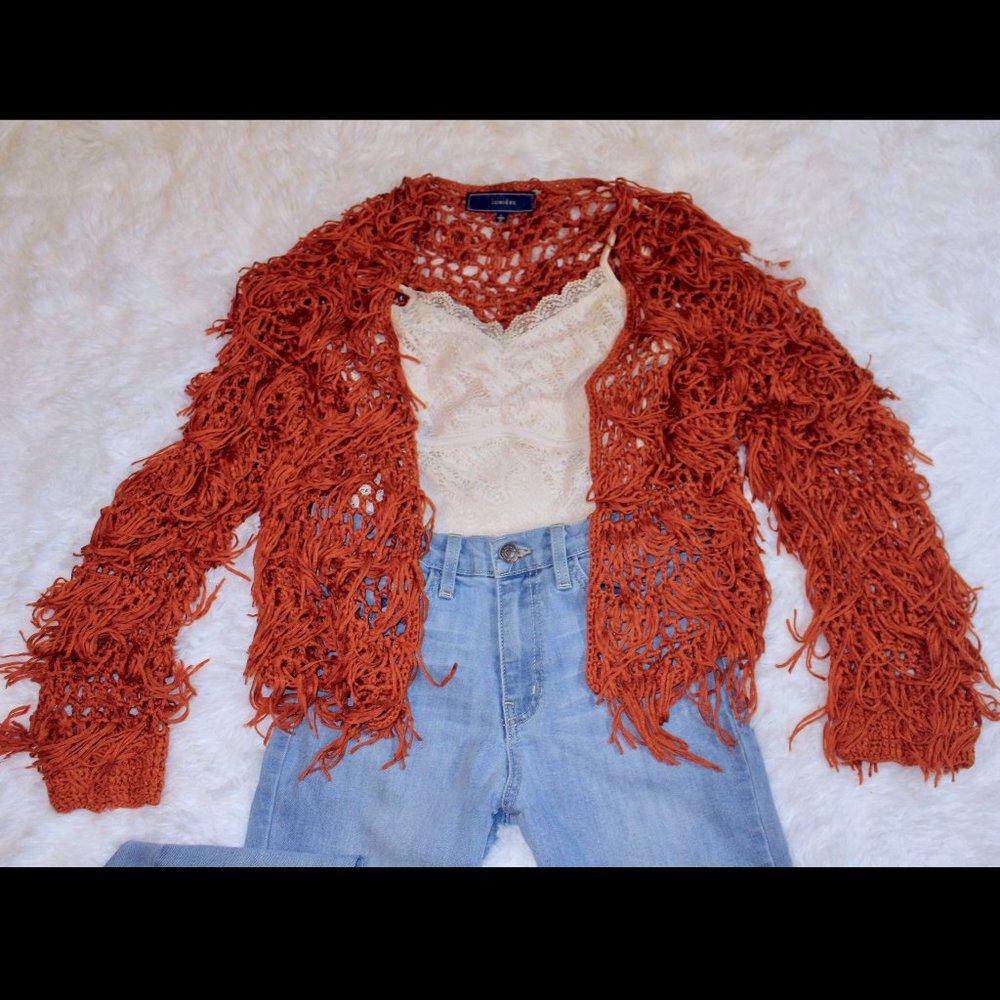 Knit Fringe Rust Jacket